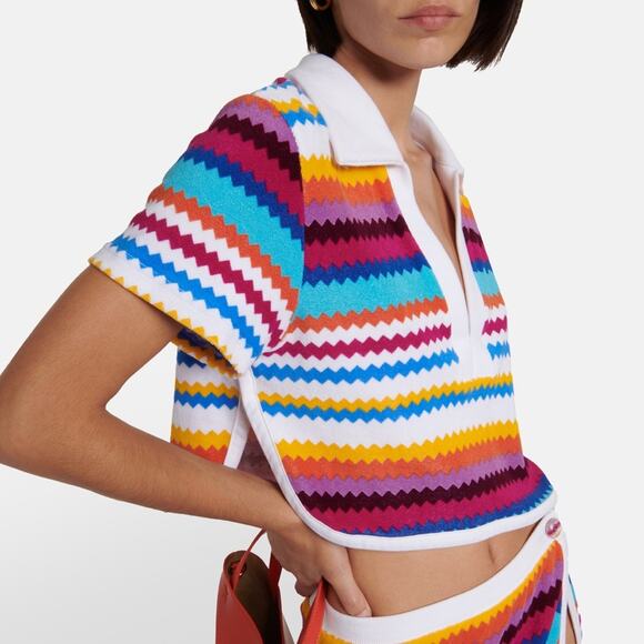 Missoni Zig Zag Cotton Blend Cropped Polo Size 10 NWT Multicolor Chevron - Picture 4 of 11